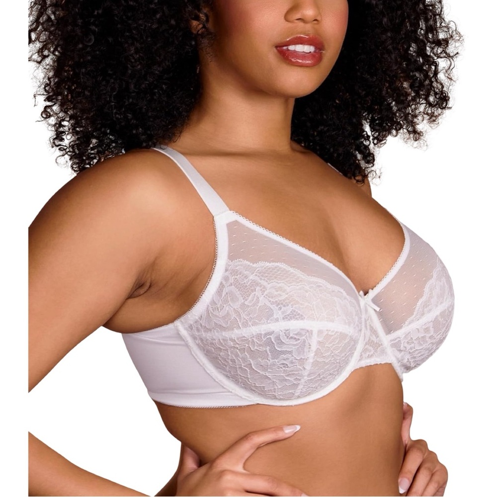 Chic White Lace Underwire Unlined Minimizer Bra